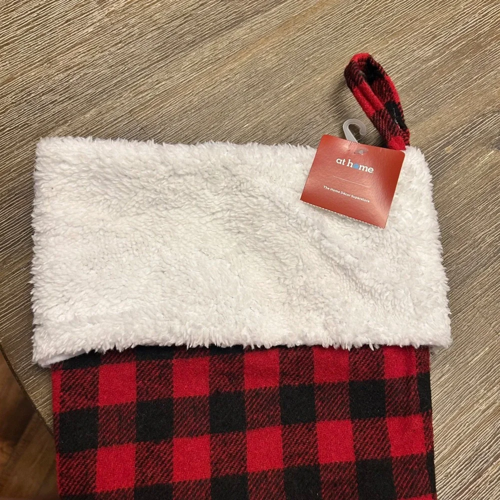 At‎ Home Homespun Holiday Christmas Stocking Red Black Buffalo Plaid X-Large